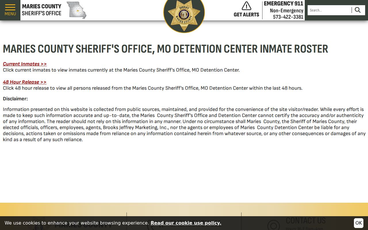 Maries County arrest history current and released inmate roster