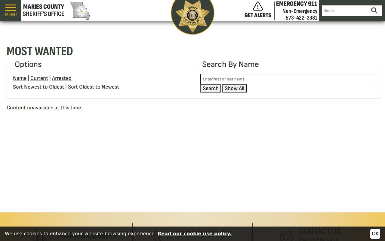 Maries County arrest history Sheriff Most Wanted page