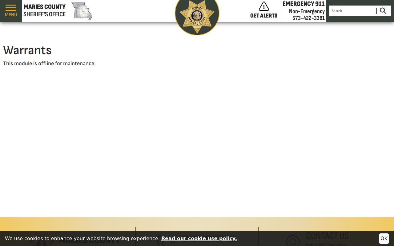 Maries County arrest history Sheriff warrant search interface