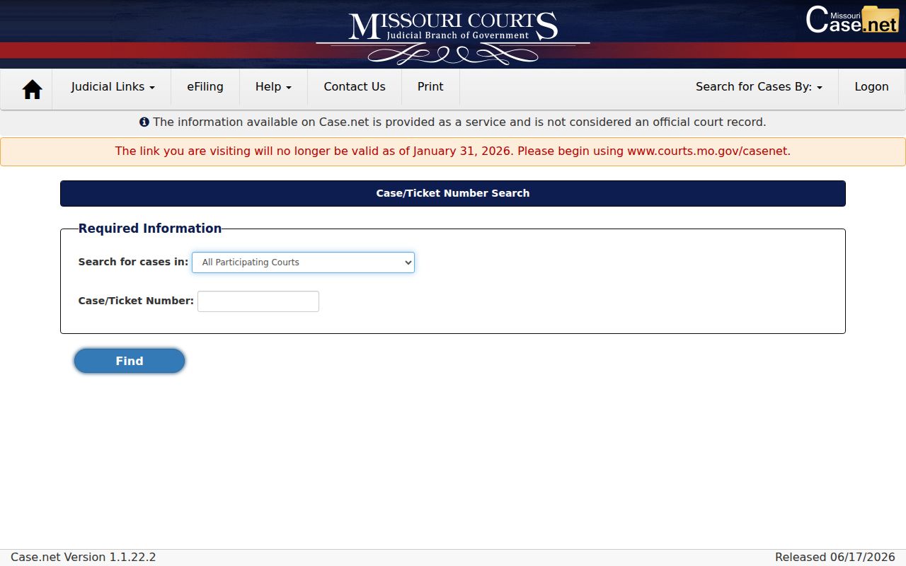 Maries County criminal court case-number search in Missouri Case.net