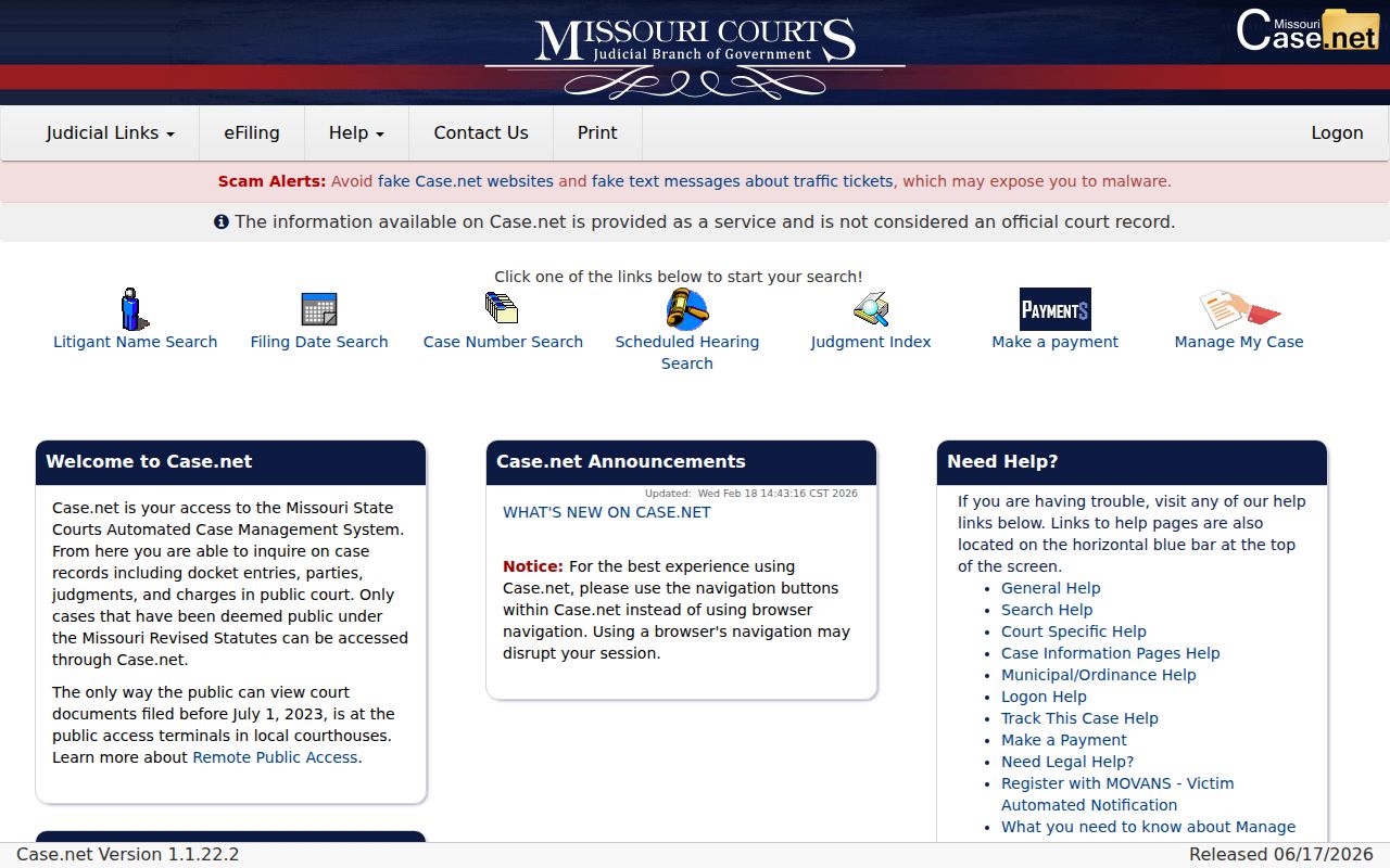Maries County criminal case search through Missouri Case.net