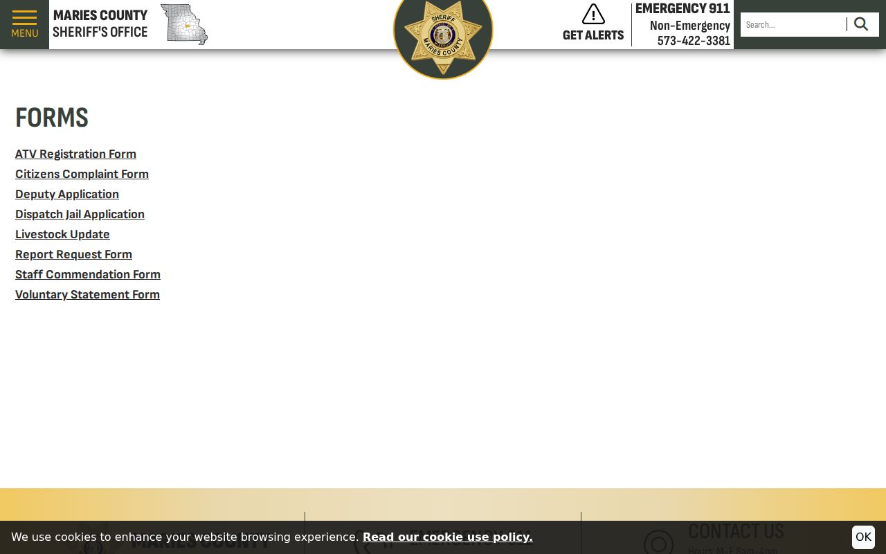 Maries County Sheriff criminal report request forms